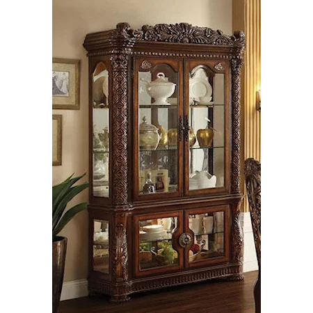 Curio Cabinet with Glass Doors and Mirrored Back